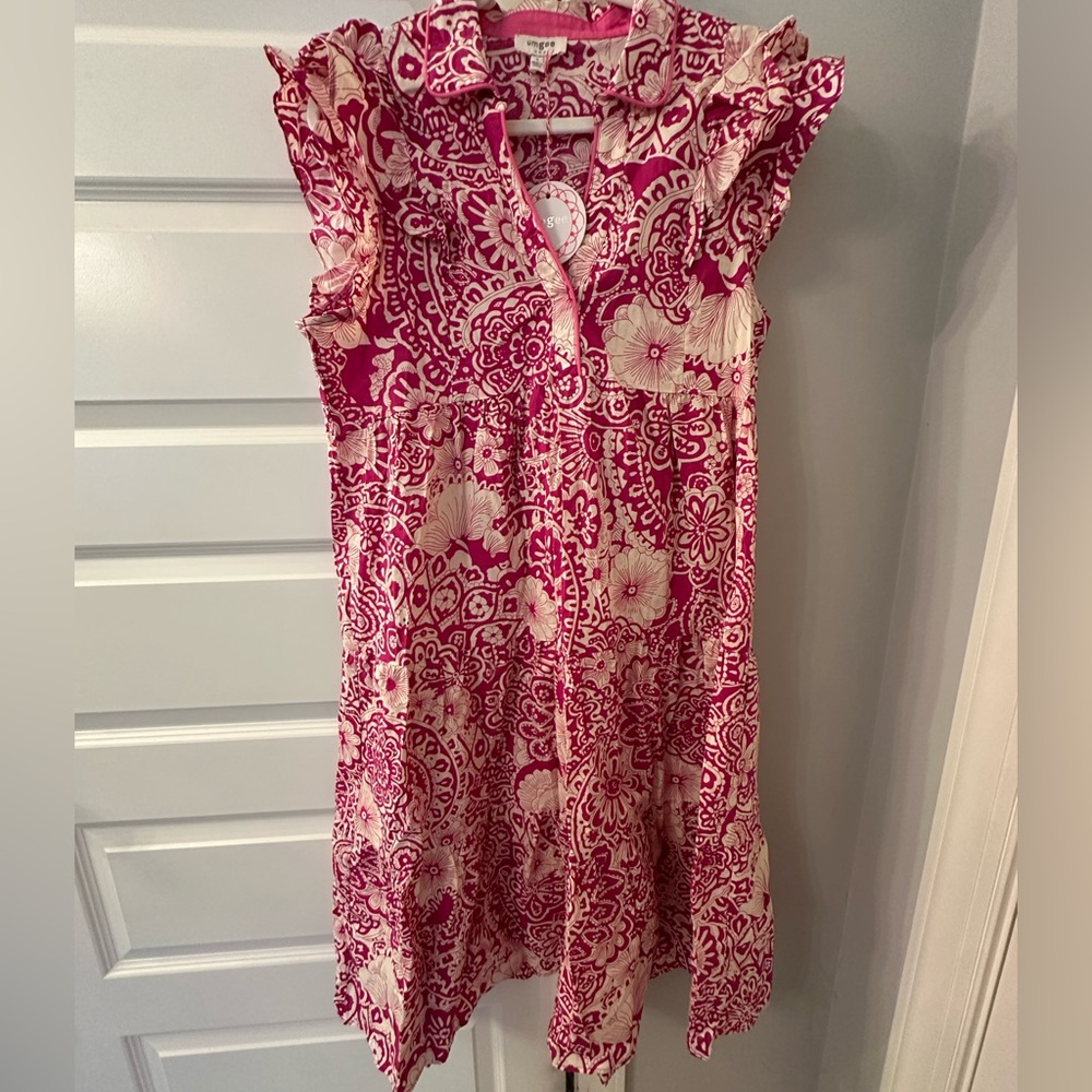 Umgee Pink and Cream Floral Midi Dress
